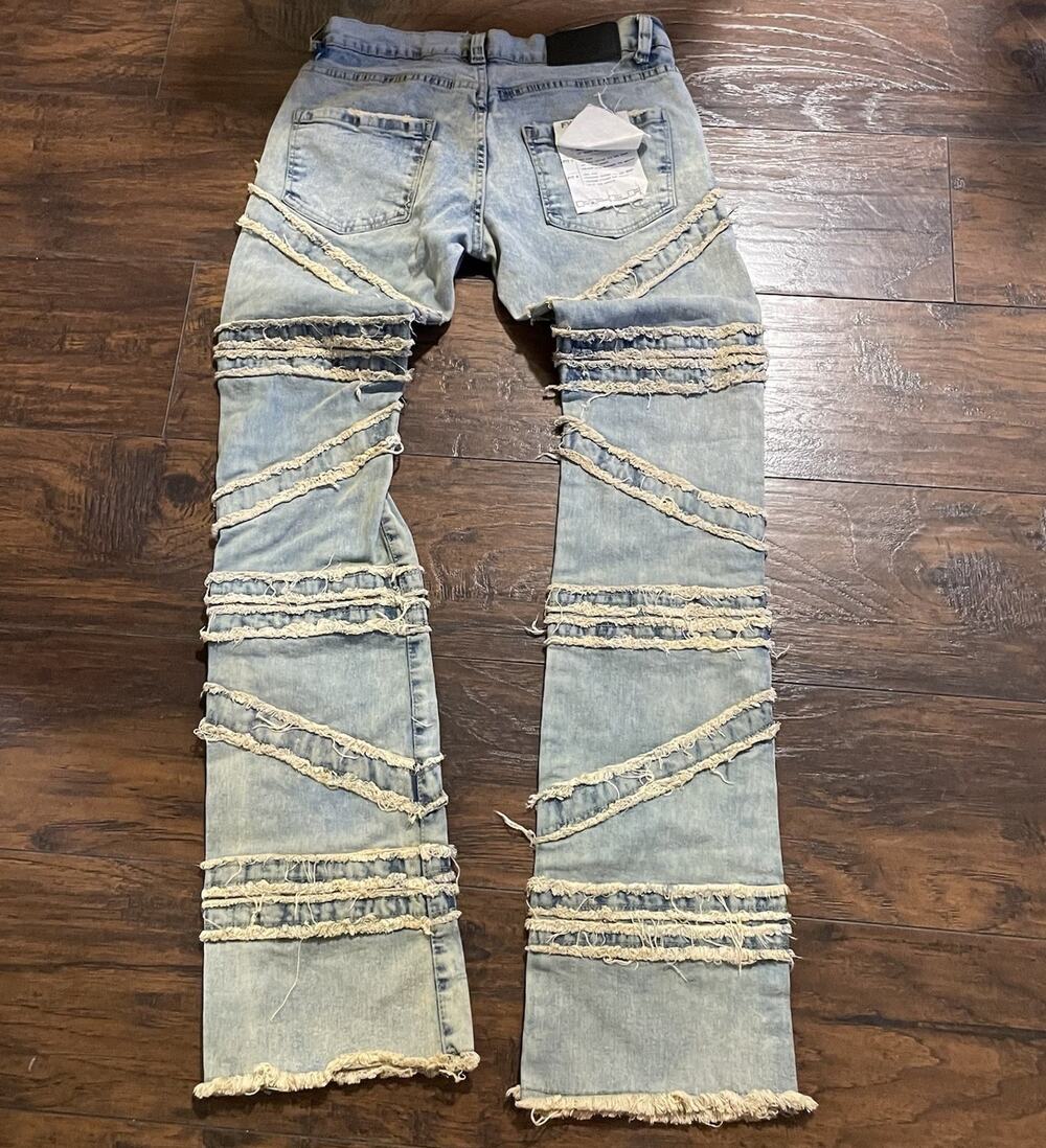 FWRD DENIM Men's Stacked Crossover Raw Edge Comfortable Denim Jeans 29x36